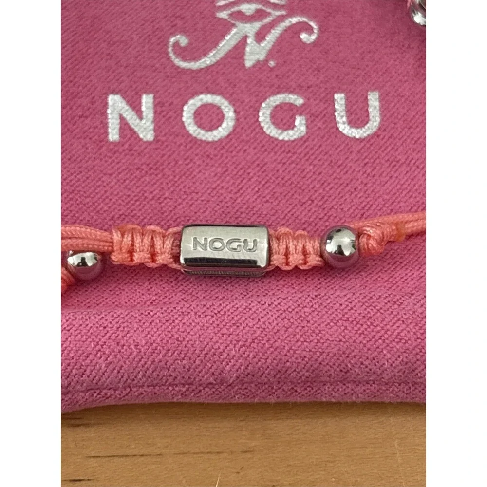 NOGU Double Kismet Link woven Bracelet Steel and Peach cord Adjustable